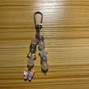 Pink Beaded Keychain with Butterfly Charm